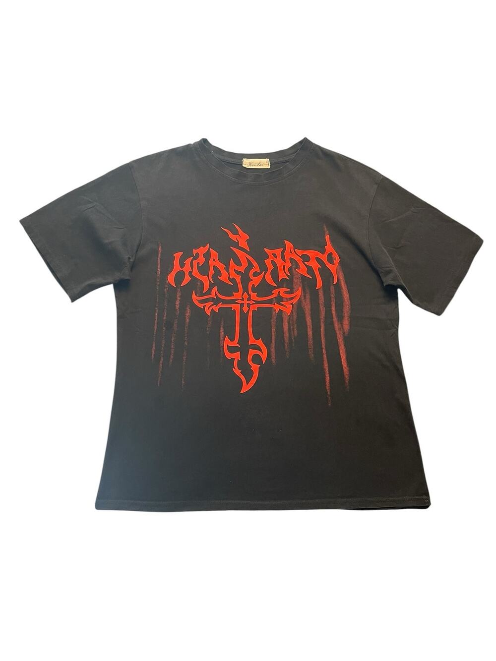 Vintage-Style Heavy Metal Graphic Tee – Gothic Cross & Black Metal Font Design
